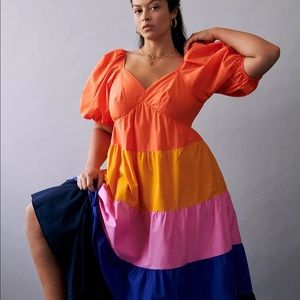 NWT FARM Rio Tiered Colorblocked Maxi Dress